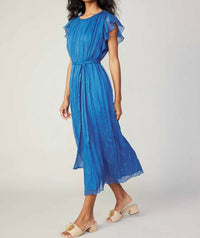 Current Air - Flutter Short Sleeve Crinkle Midi Dress With Self Tie