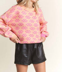 ADORA Floral Cutesy Cozy Knit Pullover Sweater in orange - women's sweater - alternate view