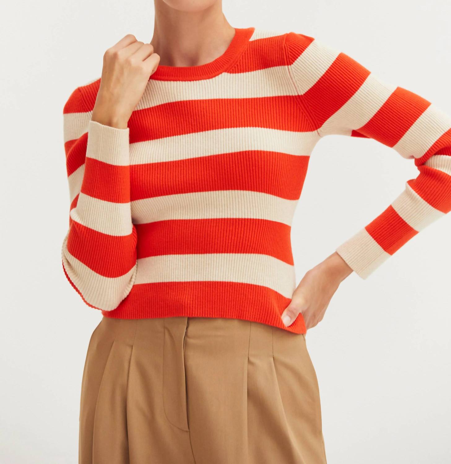 Crescent - Lia Striped Rib Knit Top