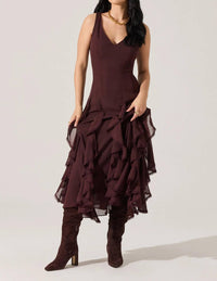 Astr - Philomene V-neck Ruffle Trim Dress