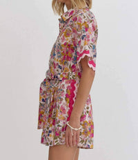 entro Floral Ric Rac Trim Romper in pink - women's pants - alternate view
