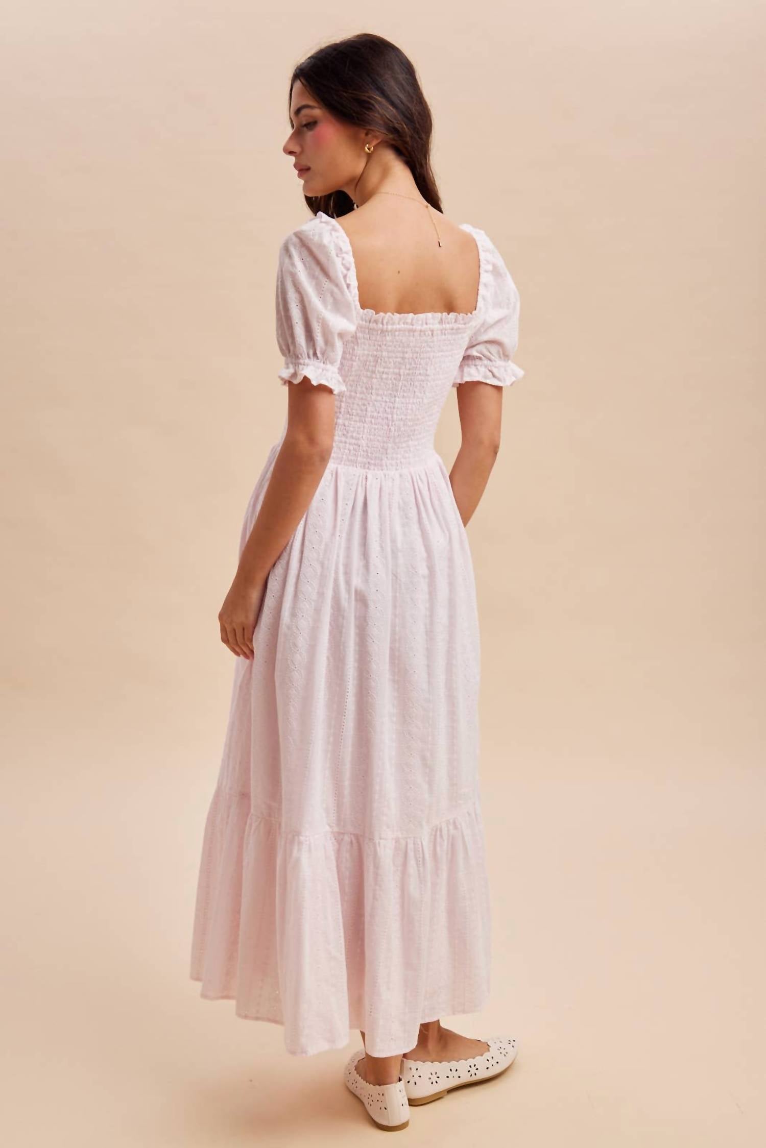 In-Loom - Women's Smocked Eyelet Lace Maxi Dress