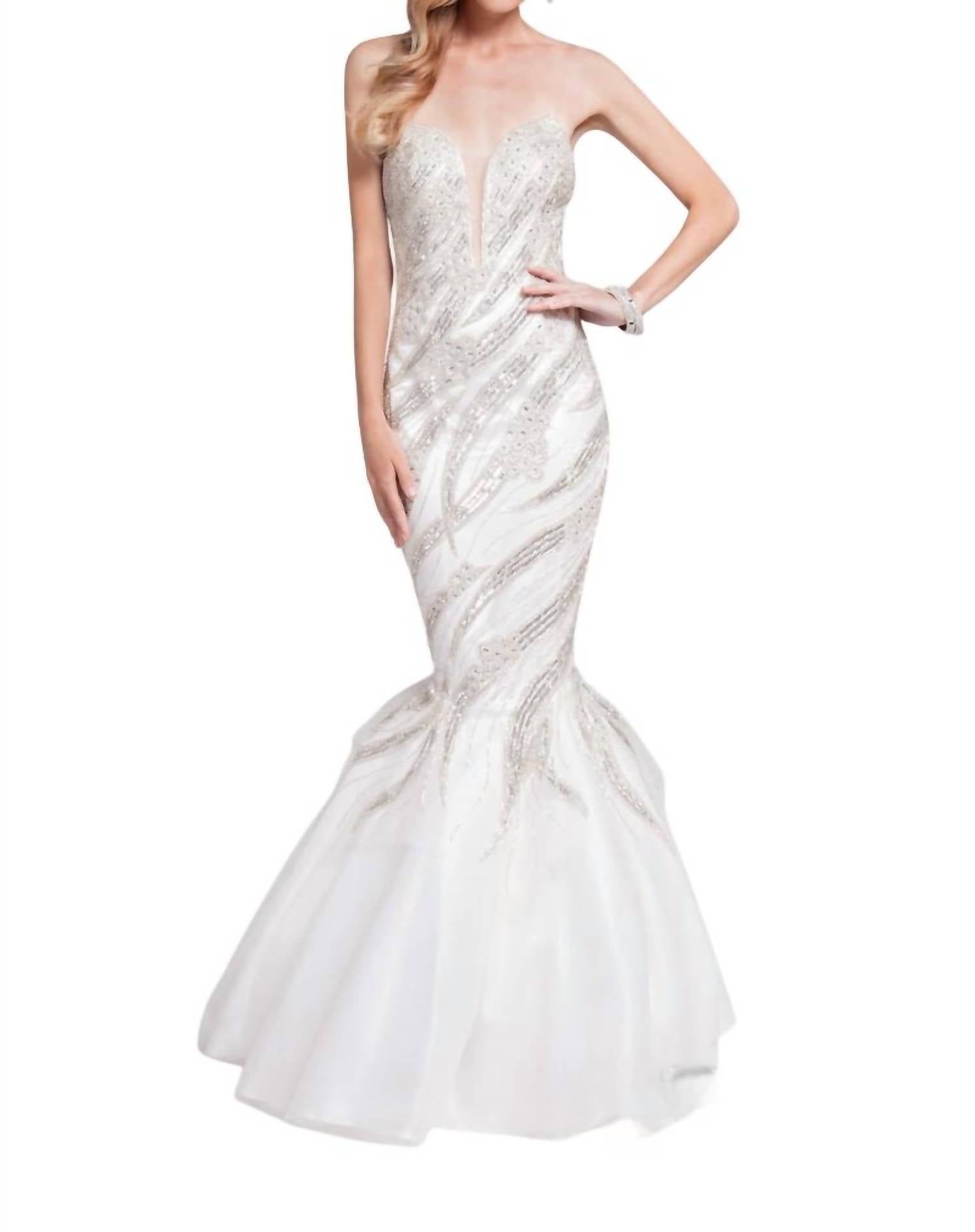 Terani Couture - Plunging V-Neck Prom Dress