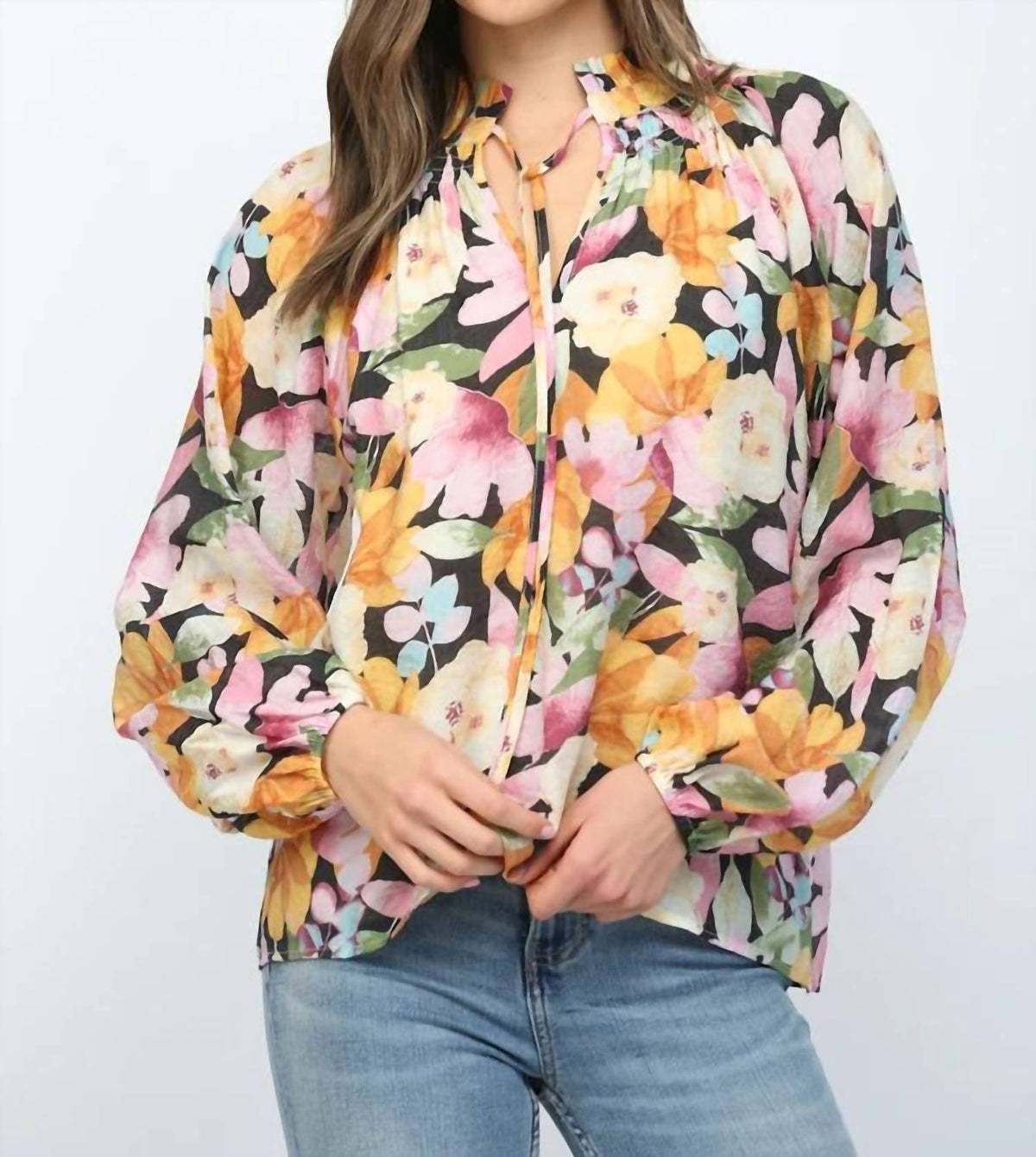 Fate - Bold Floral Ruffled High Neck Blouse