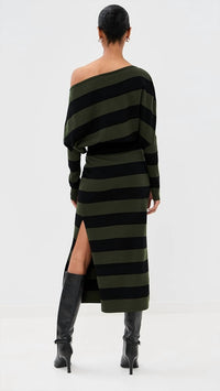 SIMKHAI Janese Midi Dress in cypress stripe - women's dress - detail view