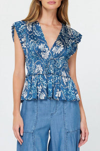 Current Air - Floral Pleated Sleeveless Blouse