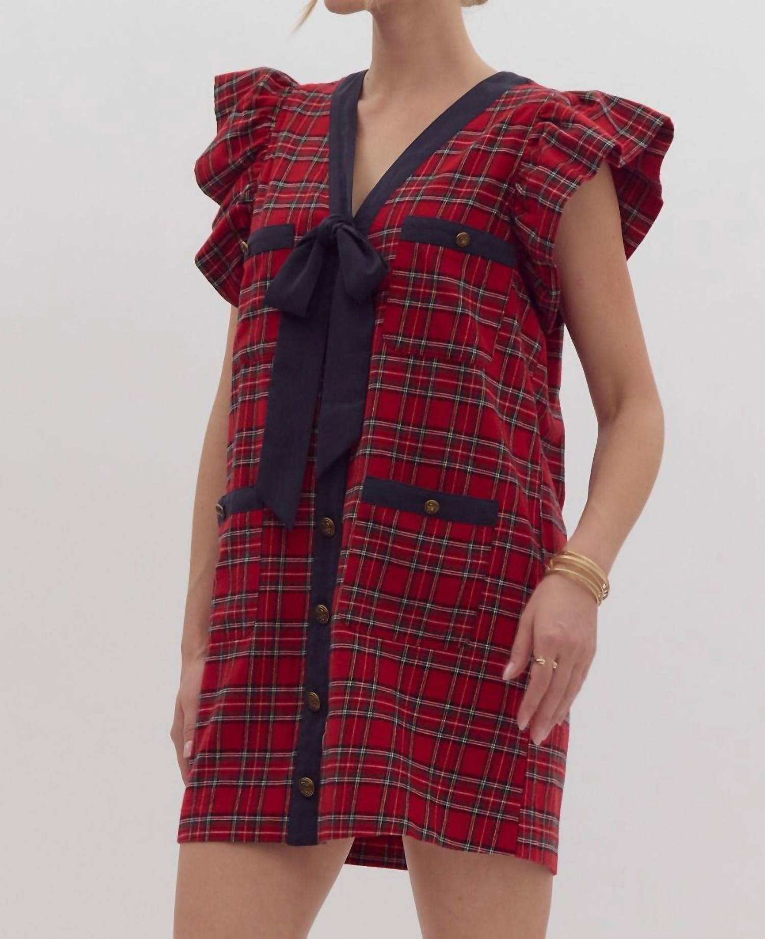 entro Joy Mini Dress in red - women's dress - detail view