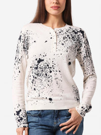 Minnie Rose - Supima Cotton Cashmere Paint Splatter Henley Sweater
