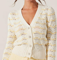 Astr - Janira Wavy Stripe Pointelle Cardigan