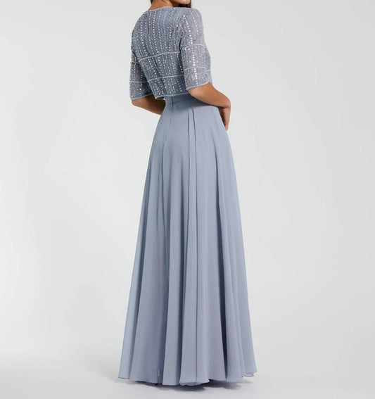 Mac Duggal - Chiffon Gown with Fully Beaded 3/4 Sleeve Top