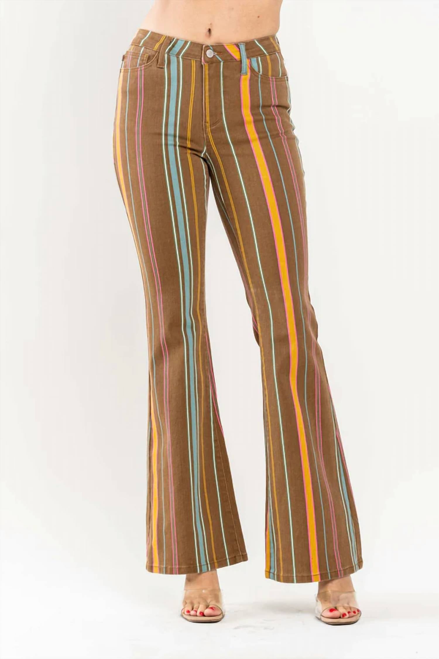 Judy Blue - Mid Rise Stretch Striped Flare Jeans