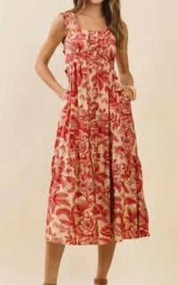 Tcec - Floral Print Button Front Midi Dress