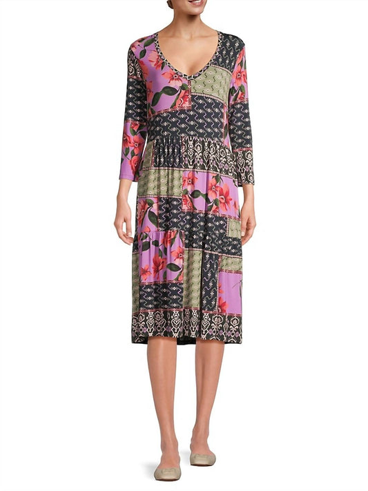 Johnny Was - ZANDA 3/4 SLEEVE TIERED TEA LENGTH DRESS