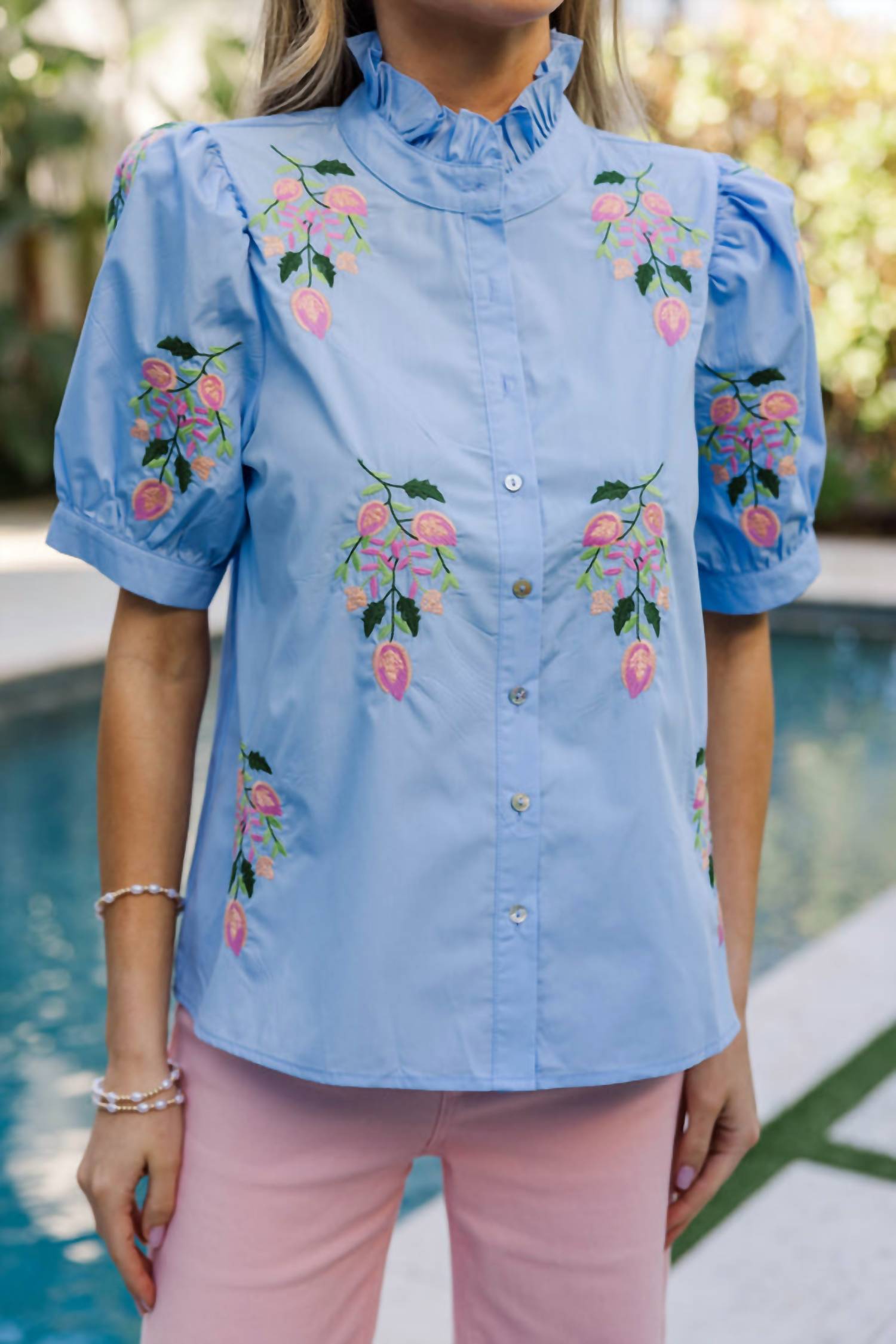 Entro - Embroidered Floral Short Sleeve Top - Plus