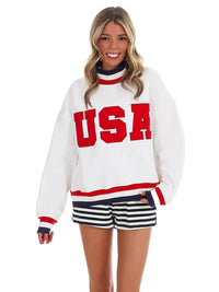 Pretty Follies - USA Letter Print Contrast Sweatshirt