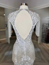 Sherri Hill - Women's Deep V-neck Long Fitted Beaded Gown