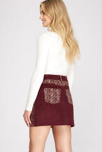 She + Sky - Corduroy Skirt With Ditsy Floral Print