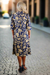Umgee - Floral Print Midi Dress With Waist Tie