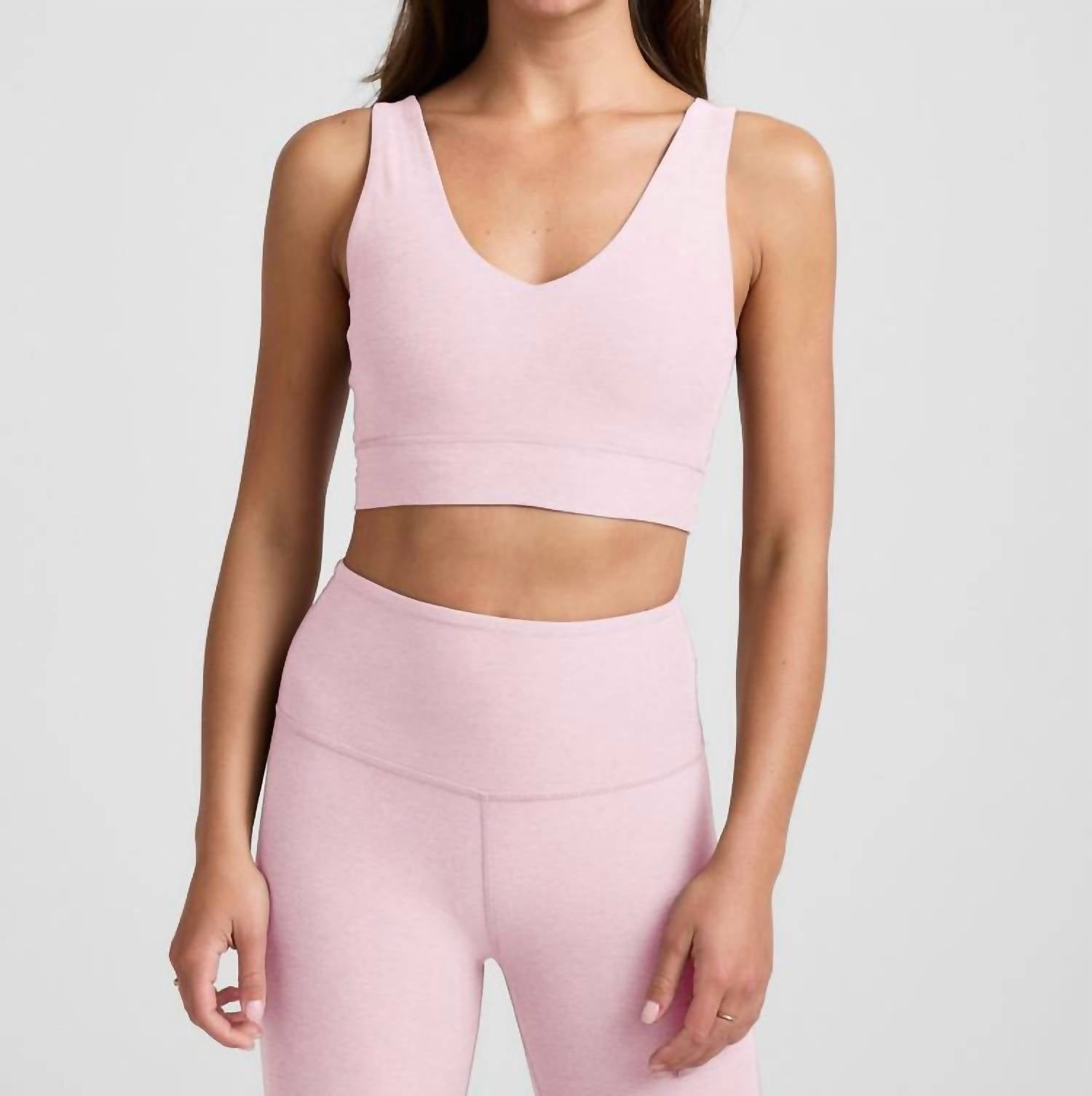 BEYOND YOGA Spacedye Good Day Long Line Bra in frost pink - women's intimate