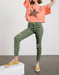 Easel - Oversize Crop Star Top