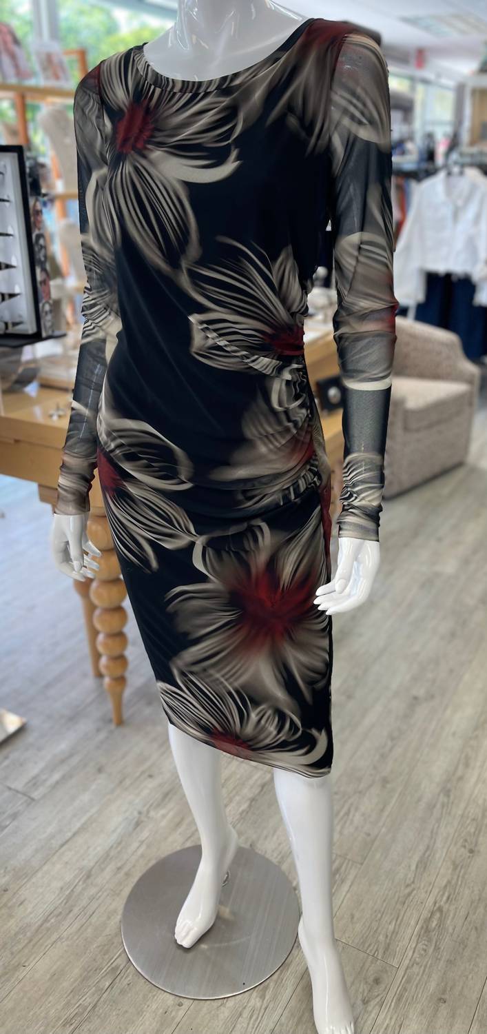 Elana Kattan - Dora Fitted Long Sleeves Sheath Midi Dress