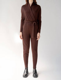 SSKEIN Wrap Neck Jumpsuit in mahogany 1 - women's pants