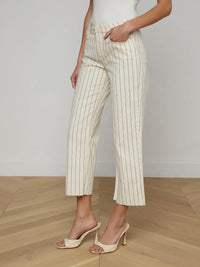 L'Agence Wanda High Rise Crop Wide Leg Pants in ecru navy stripe - women's pants - detail view