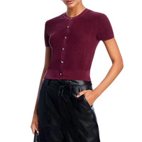 Rag & Bone Dina Short Sleeve Cardigan in prune - women's cardigan - detail view