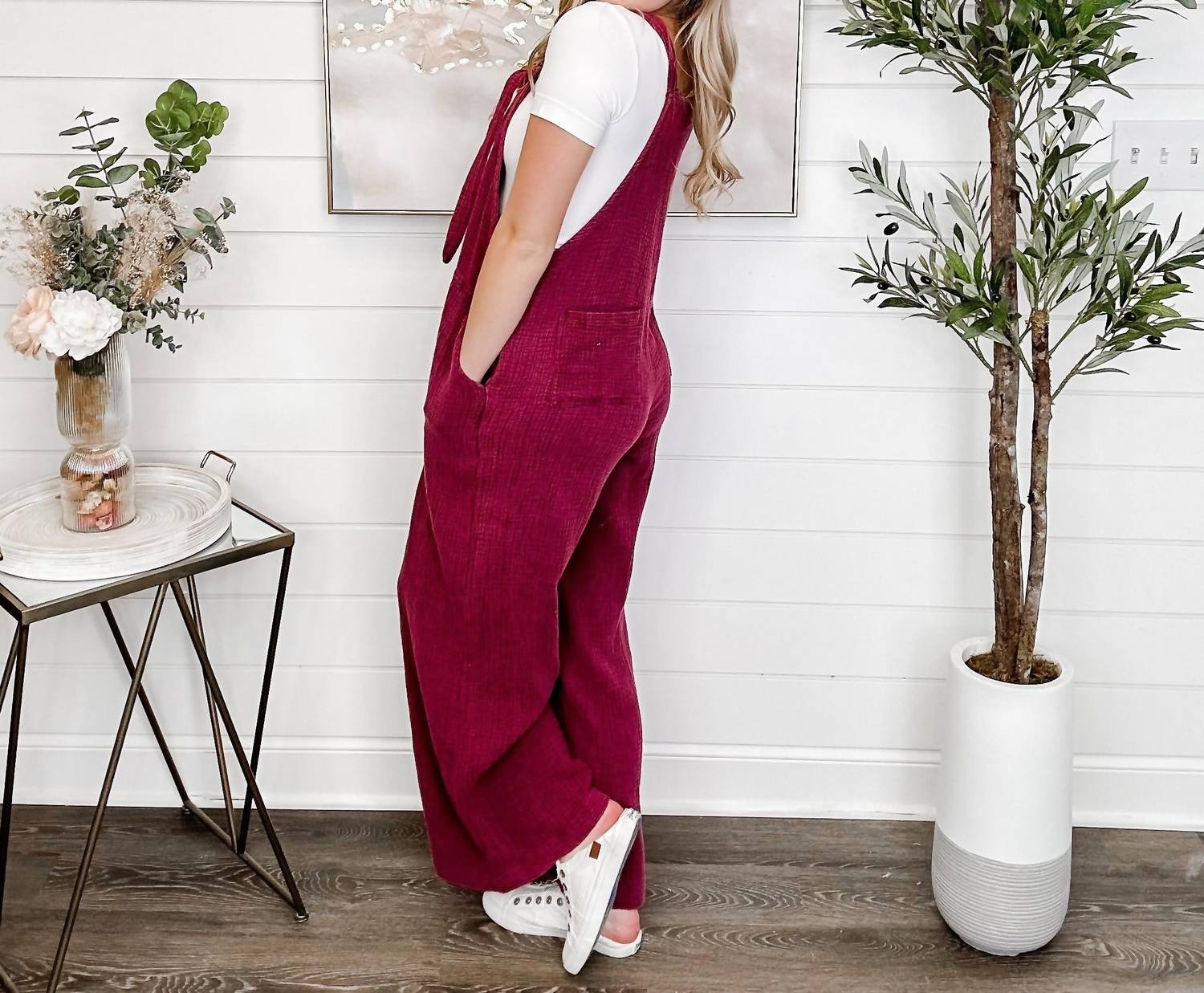White Birch - Let's Do This Cotton Wide-leg Overalls