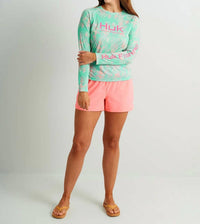 HUK Women's Aqua Dye Pursuit Long Sleeve Crew Tee in marine blue - women's long sleeve top