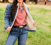 KanCan Esther Sherpa Denim Jacket in blue - women's jacket - detail view