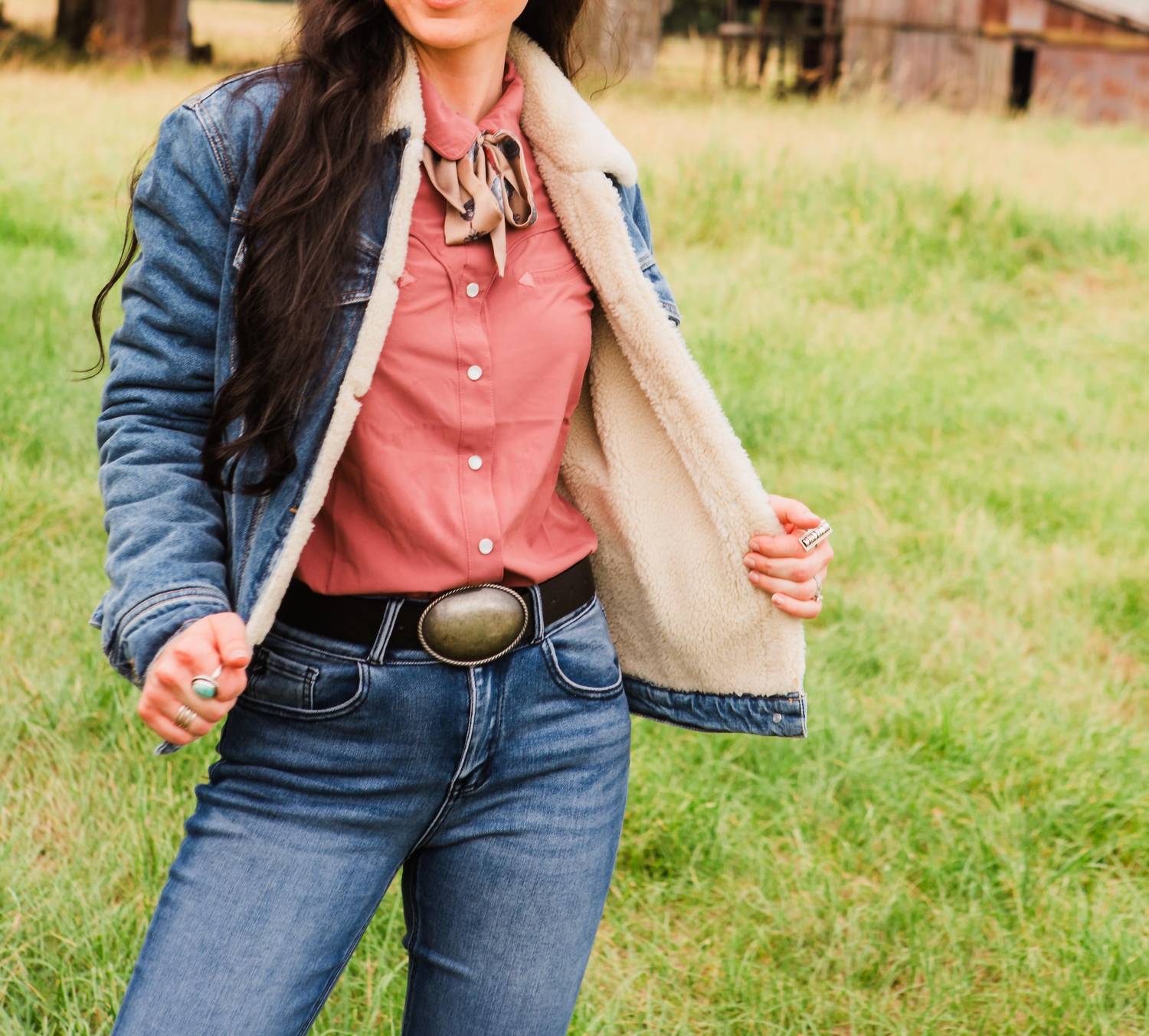 KanCan Esther Sherpa Denim Jacket in blue - women's jacket - detail view