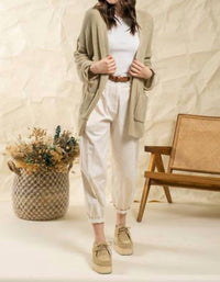 Blu Pepper - Front Pockets 3/4 Cuffed Sleeves Cardigan