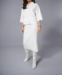 Joseph Ribkoff - Collared 3/4 Sleeve Boxy Sweater Top