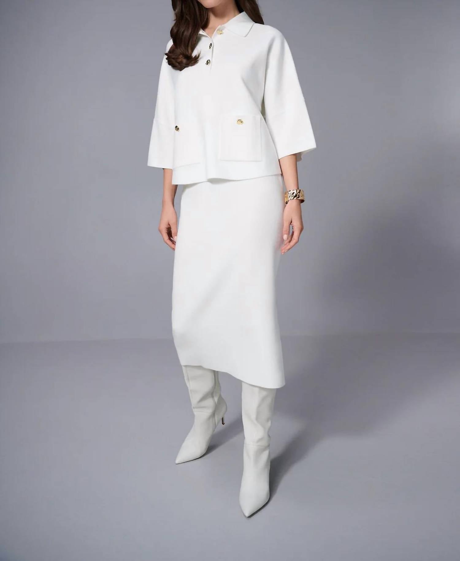 Joseph Ribkoff - Collared 3/4 Sleeve Boxy Sweater Top