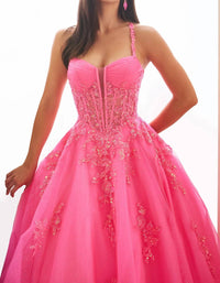 Ellie Wilde - Lace Appliques Glitter Tulle Ball Gown