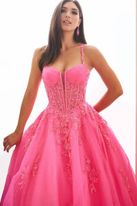Ellie Wilde - Lace Appliques Glitter Tulle Ball Gown