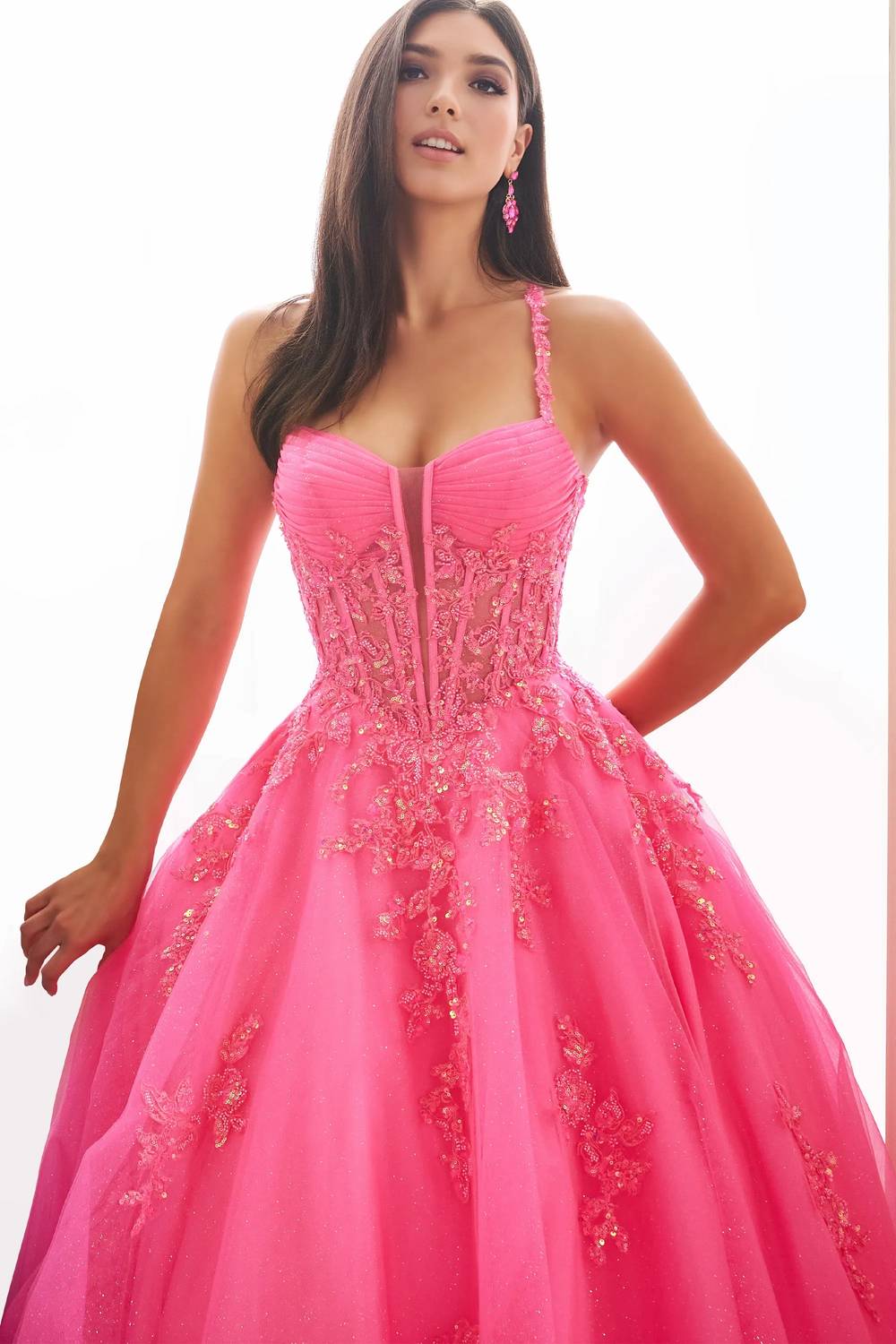 Ellie Wilde - Lace Appliques Glitter Tulle Ball Gown