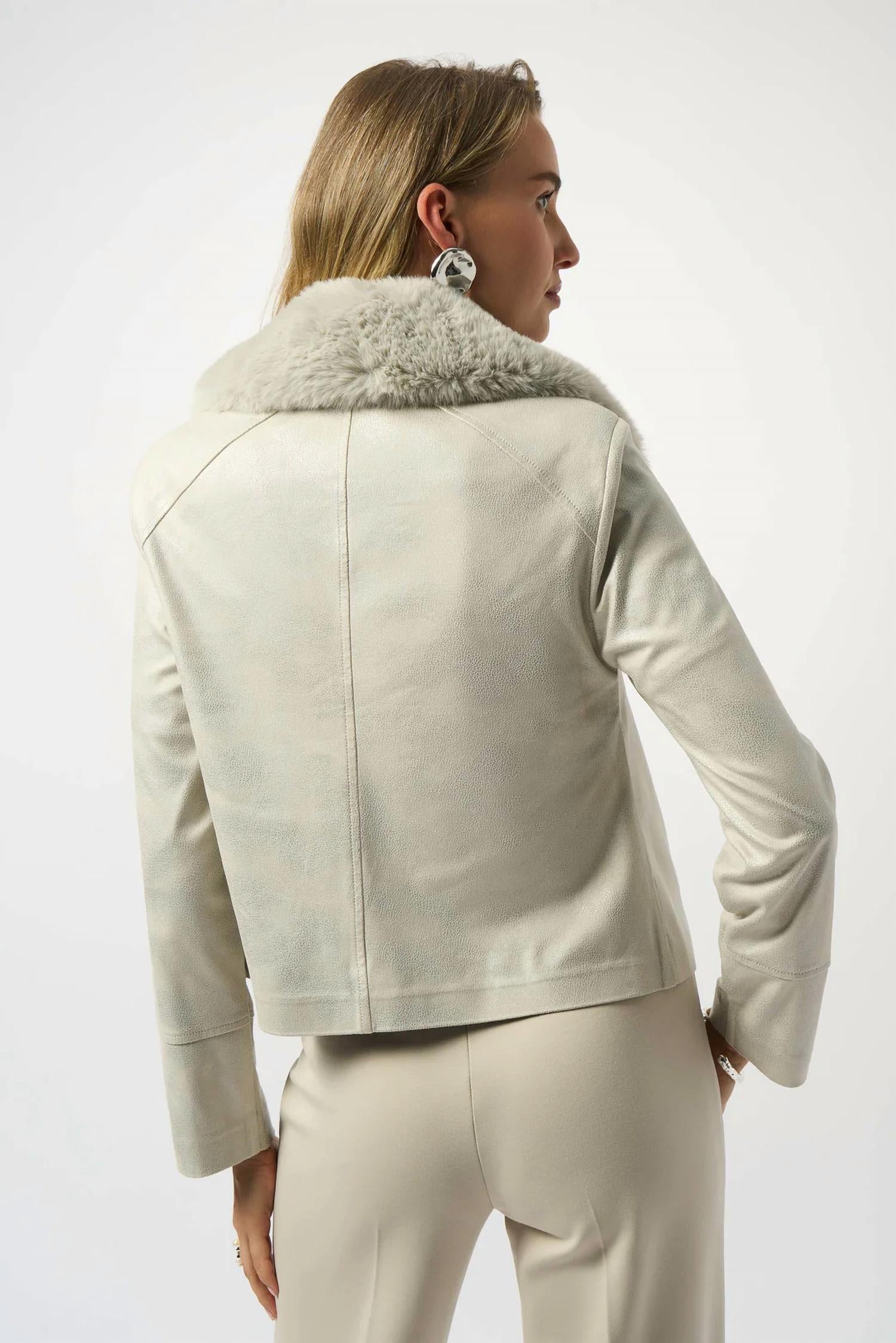 Joseph Ribkoff - Foiled Faux Fur Collared Jacket
