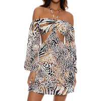 Luli Fama - Animale Long Sleeve Cut Out Short Dress
