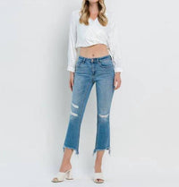 Flying Monkey - Bletilla Mid Rise Cropped Flare Denim Jeans