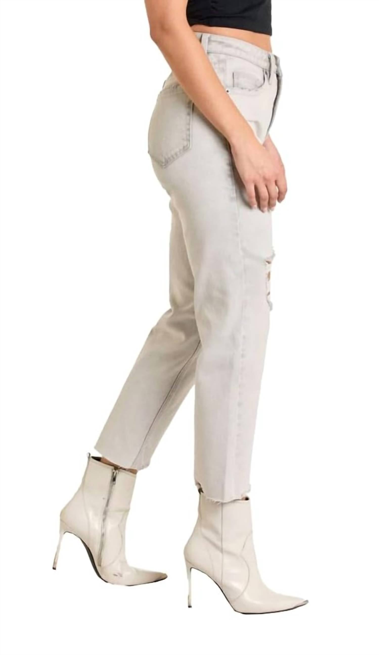 Rock & Roll Denim Straight Crop Jeans in light grey - women's jeans - detail view
