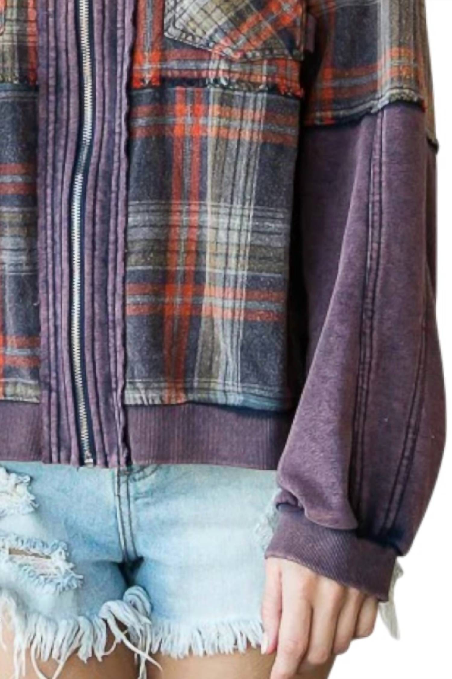 Oli & Hali - Washed Media Plaid Zip Front Jacket