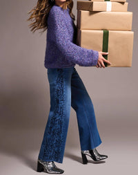 Tribal - Fuzzy Eyelash Drop Shoudler Puff Sleeve Sweater
