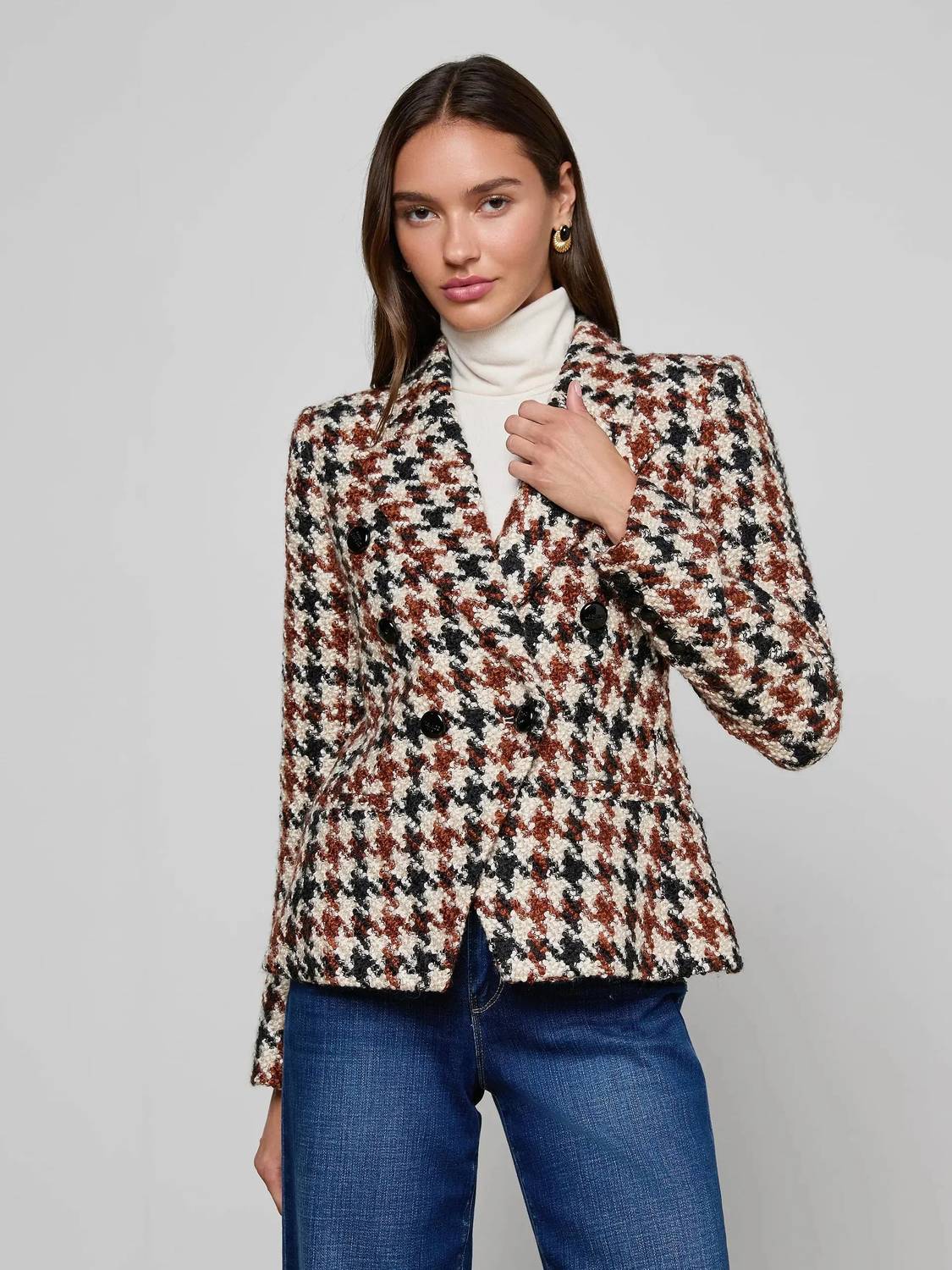 L'Agence - Marie Houndstooth Tweed Blazer