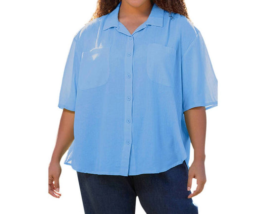 On The Plus Side - Cotton Short Sleeve Collar Shirt - Plus