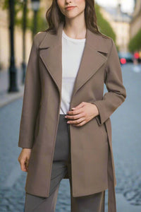 Love Tree - Lapel Collared Trench Coat With Waist Tie
