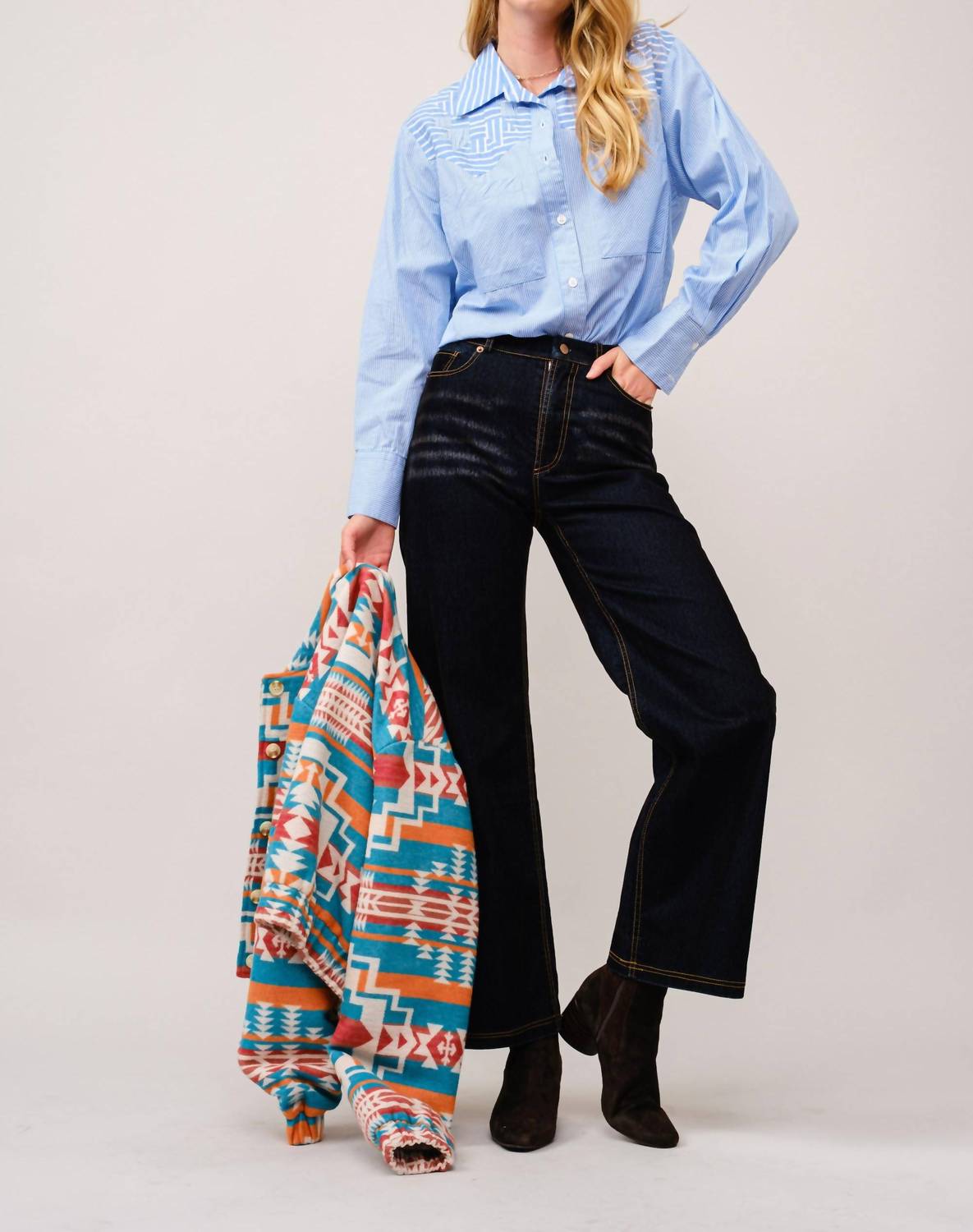 Blue B - Jacquard Aztec Snap Up Bomber Jacket