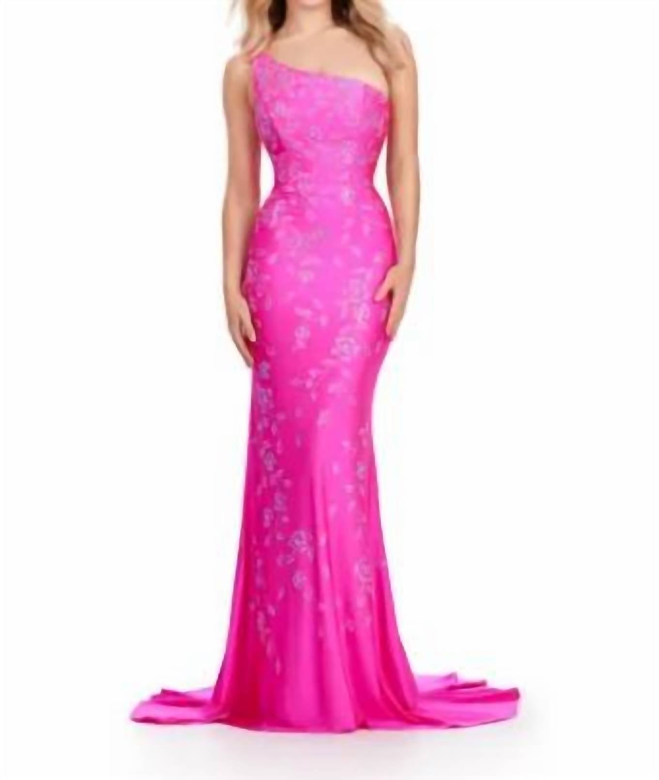 Ashleylauren - One Shoulder Jersey Gown