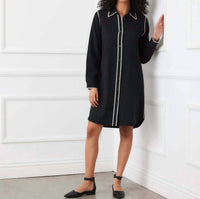 Karen Kane Long Sleeve Edge Stitch Shirtdress in black with antique cream - women's dress - view 5